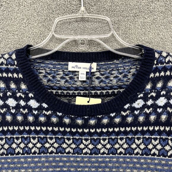Peter Millar Sweater Mens XXL Blue Crewneck Fair Isle Merino Wool Blend $248 - Picture 3 of 16